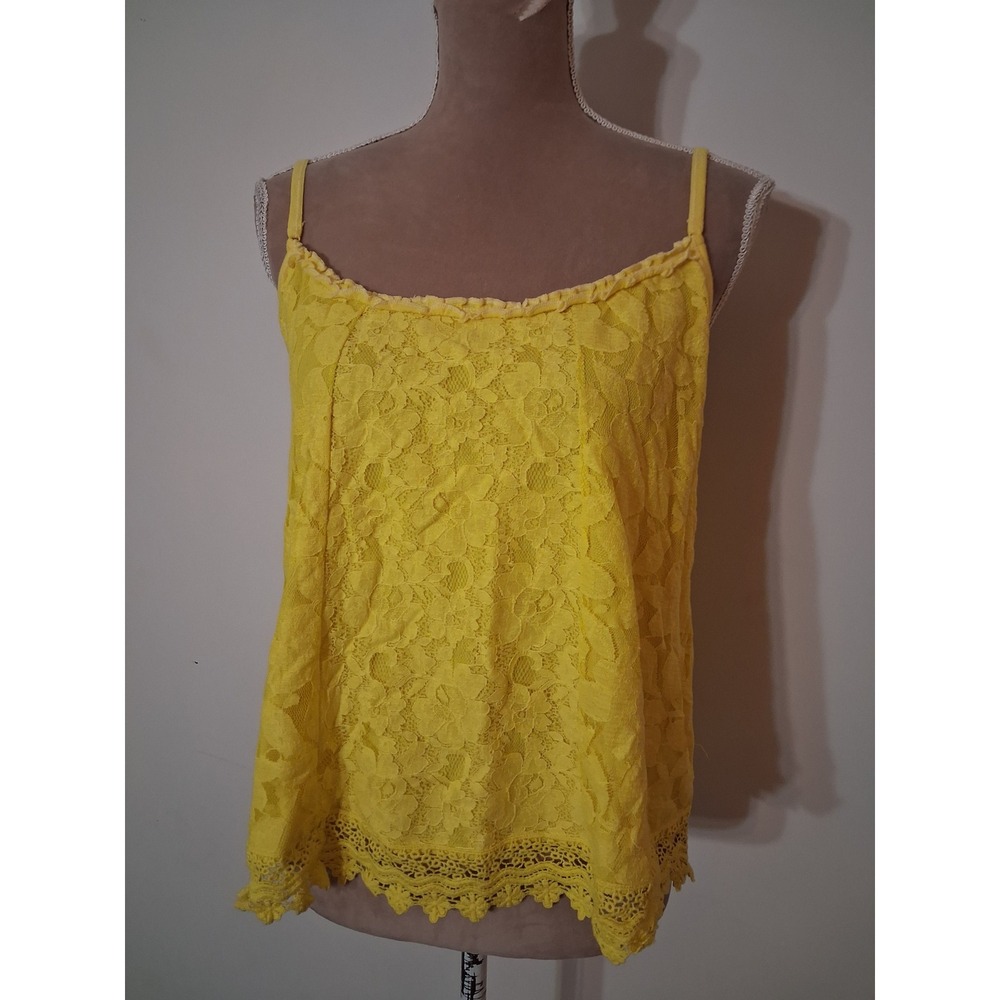 Aeropostale Womens Yellow Floral Lace Cami Crochet Trim Tank Top XXL New